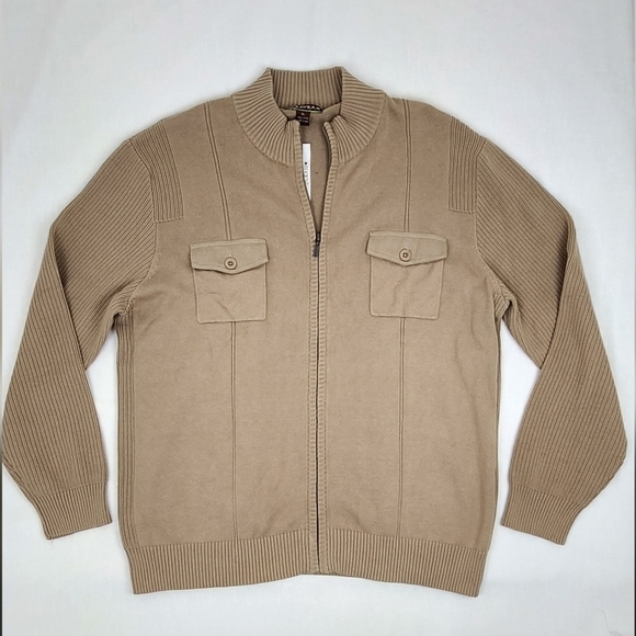 Cubavera Other - Cubaver Beige 100% Cotton Zip Up Sweater